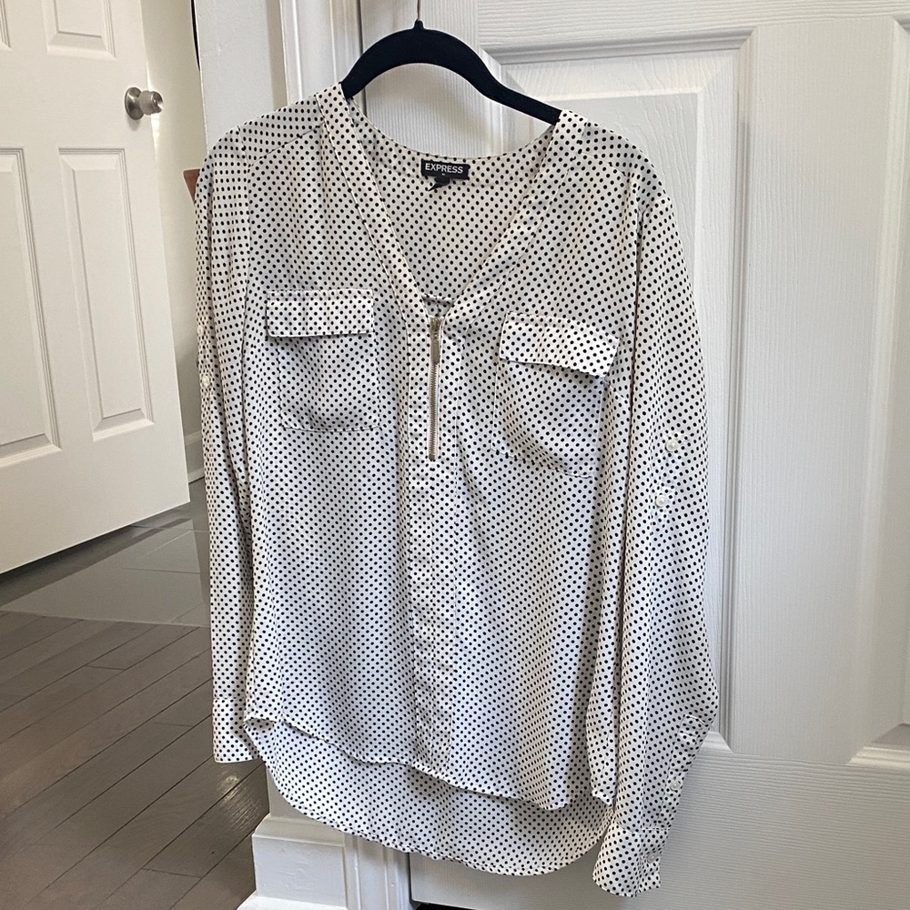Express Portofino Zipper Black and White Polka Dot Top